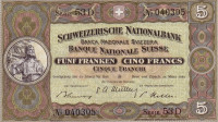 Банкнота 5 франков 1952 года. Швейцария. р11р(3)