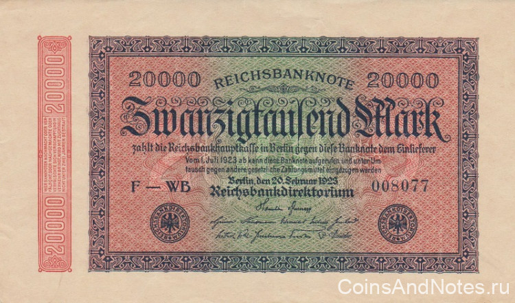 20000 марок 20.02.1923 года. Германия. р85b