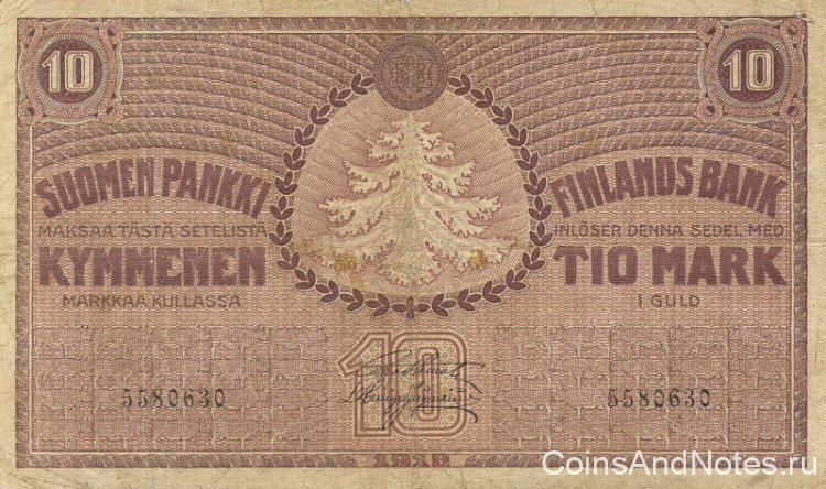 10 марок 1918 года. Финляндия. р37(13)