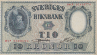 10 крон 1947 года. Швеция. р40h(1)