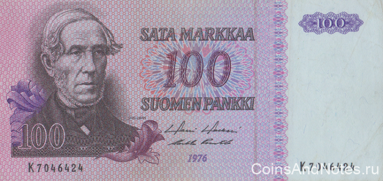100 марок 1976 года. Финляндия. р109а(67)