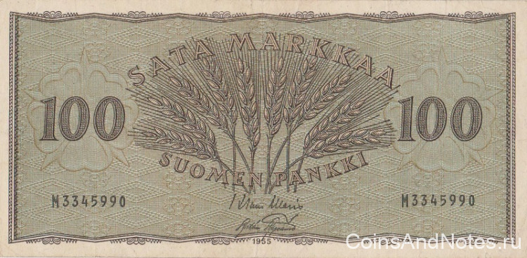 100 марок 1955 года. Финляндия. р91а(5)