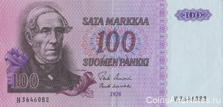 100 марок 1976 года. Финляндия. р109а(38)