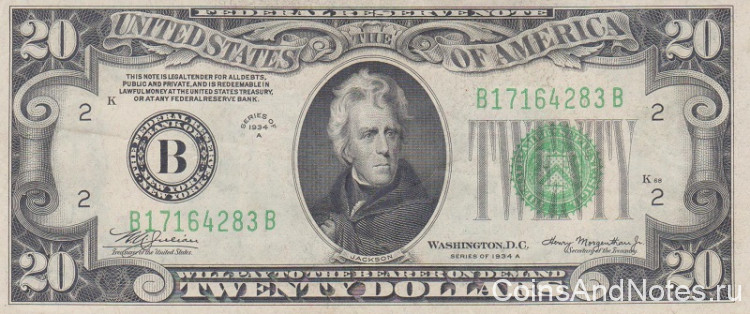 20 долларов 1934 года. США. р431Da(B)