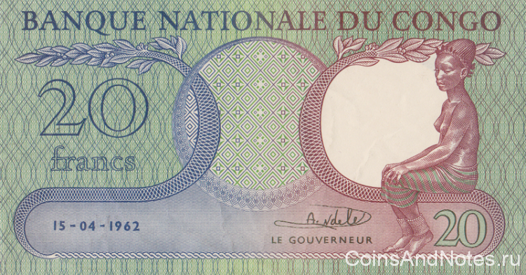 20 франков 1962 года. Конго. р4а