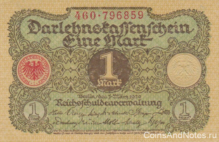 1 марка 01.03.1920 года. Германия. р58