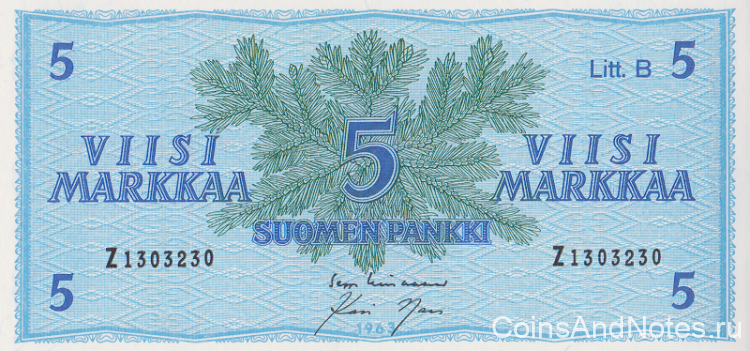 5 марок 1963 года. Финляндия. р106Аа(53) 5 марок 1963 года. Финляндия. р106Аа(53)