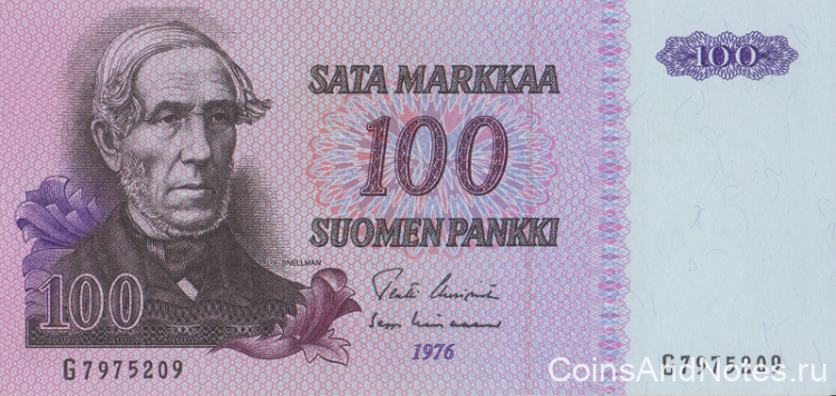 100 марок 1976 года. Финляндия. р109а(36)