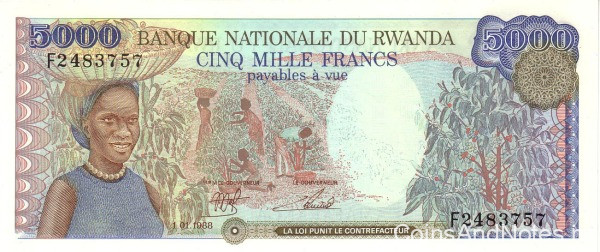 5000 франков 01.01.1988 года. Руанда. р22