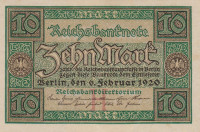 Банкнота 10 марок 06.02.1920 года. Германия. р67а(Н)