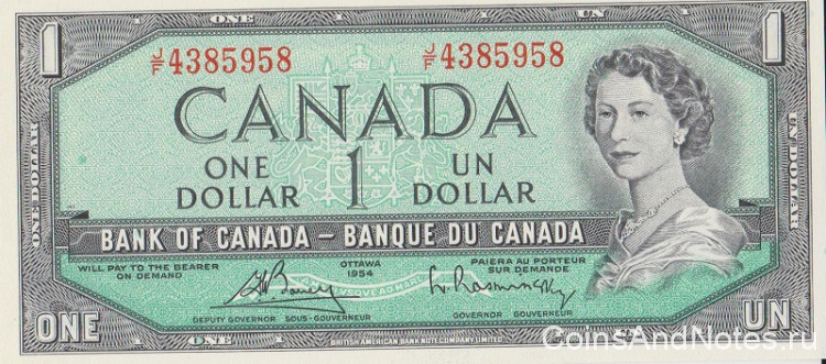 1 доллар 1954 года. Канада. р75с