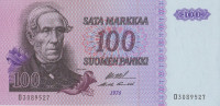 Банкнота 100 марок 1976 года. Финляндия. р109а(84)