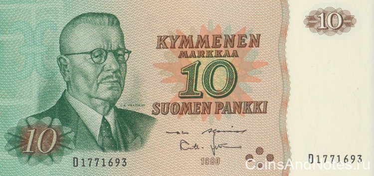 10 марок 1980 года. Финляндия. р111а(41) 10 марок 1980 года. Финляндия. р111а(41)