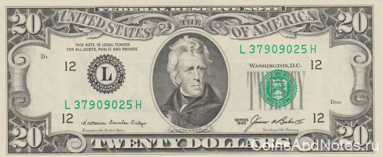 20 долларов 1985 года. США. р477(L)
