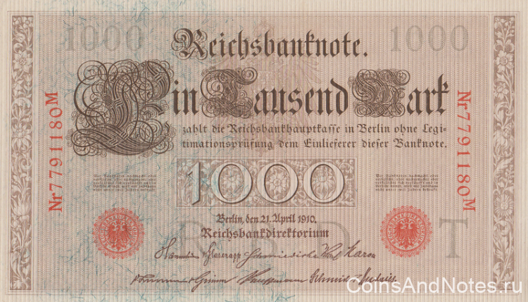 1000 марок 1910 года. Германия. р44b(2)