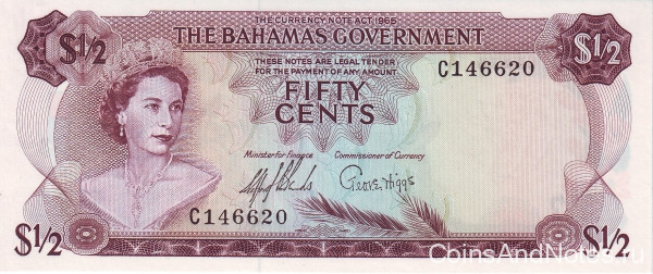50 центов 1965 года. Багамские острова. р17а