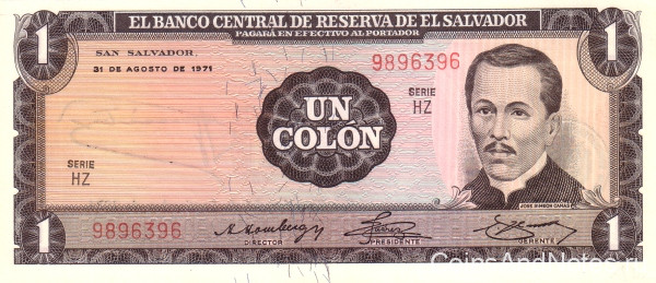 1 колон 1971 года. Сальвадор. р115а