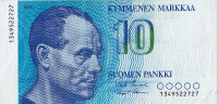 Банкнота 10 марок 1986 года. Финляндия. р113а(4)