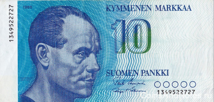 10 марок 1986 года. Финляндия. р113а(4)