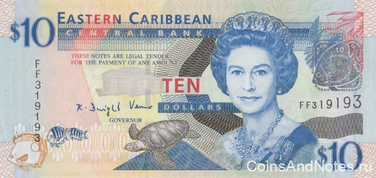 10 долларов 2008 года. Карибские острова. р48