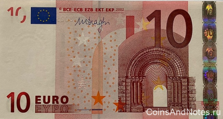 10 евро 2002 года. ФРГ. р15х(1)