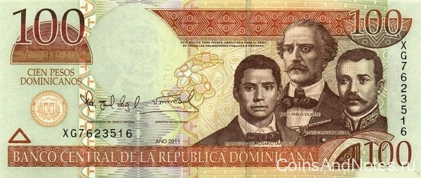 100 песо 2011 года. Доминиканская республика. р184a