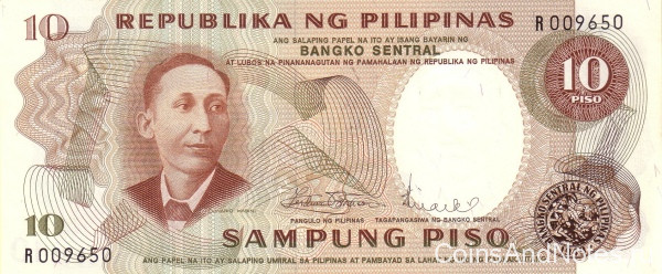 10 песо 1969 года. Филиппины. р144b