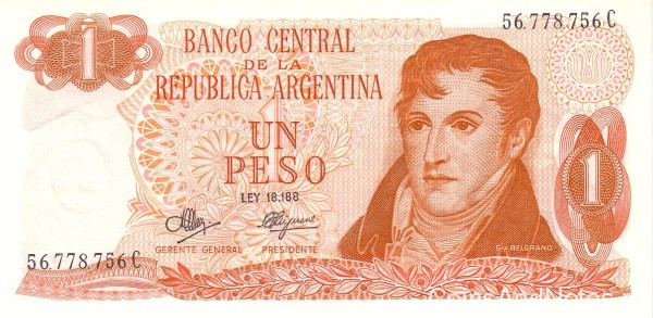 1 песо 1970-1973 годов. Аргентина. р287(3)