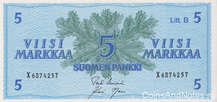 5 марок 1963 года. Финляндия. р106Аа(21)