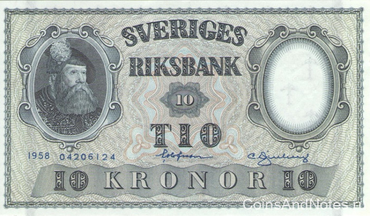 10 крон 1958 года. Швеция. р43f