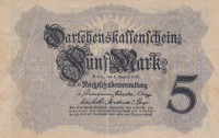 Банкнота 5 марок 05.08.1914 года. Германия. р47с