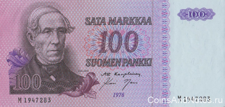 100 марок 1976 года. Финляндия. р109а(13)