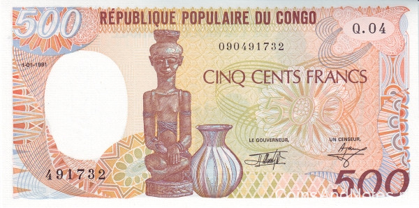500 франков 01.01.1991 года. Конго. р8d