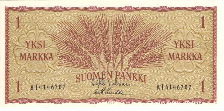 1 марка 1963 года. Финляндия. р98а(38)