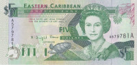 Банкнота 5 долларов 1993 года. Карибские острова. р26А