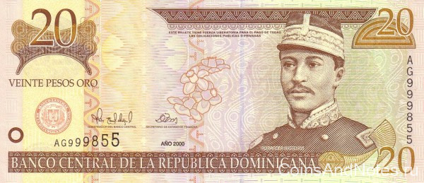 20 песо 2000 года. Доминиканская республика. р160