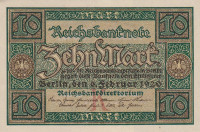 Банкнота 10 марок 06.02.1920 года. Германия. р67а(К)
