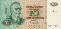 Банкнота 10 марок 1980 года. Финляндия. р112а(32)