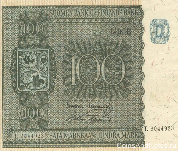100 марок 1945 года. Финляндия. р88(19)