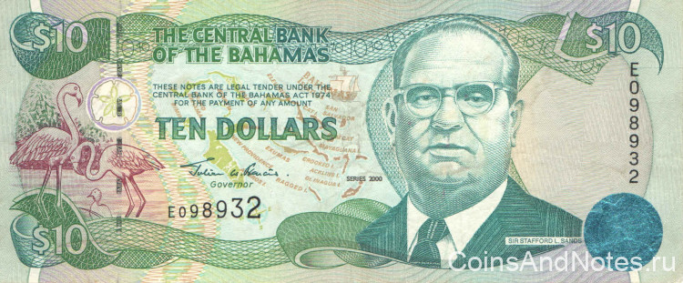 10 долларов 2000 года. Багамские острова. p64