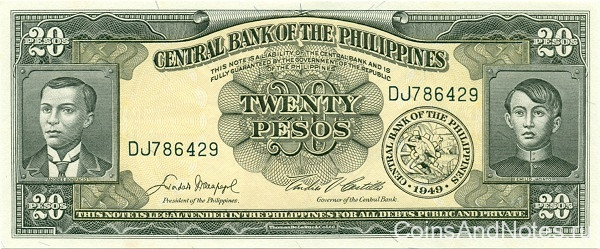 20 песо 1949-69 годов. Филиппины. р137d