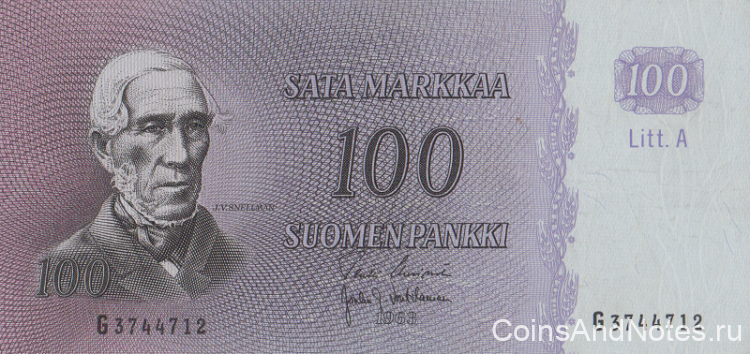 100 марок 1963 года. Финляндия. р106а(61)