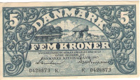 5 крон 1943 года. Дания. р30к