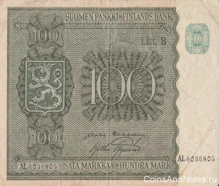 100 марок 1945 года. Финляндия. р88(24)