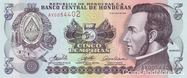 5 лемпира 13.07.2006 года. Гондурас. р91a