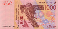 1000 франков 2019 года. Кот-д`Ивуар. р115А(19)