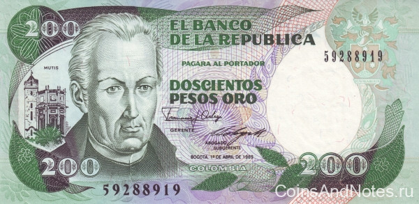 200 песо 01.11.1989 года. Колумбия. р429d