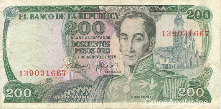 200 песо 1975 года. Колумбия. р417b