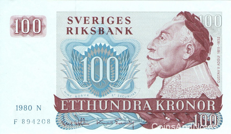 100 крон 1980 года. Швеция. р54с