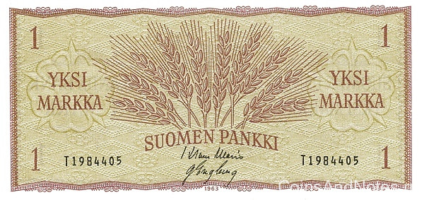 1 марка 1963 года. Финляндия. р98а(2)